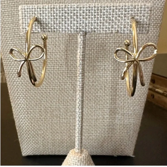 Gold Bow Hoop Earrings - Picture 1 of 2